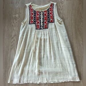 Max Studio Dress | Medium | Beige with Blue and Red Embroidery